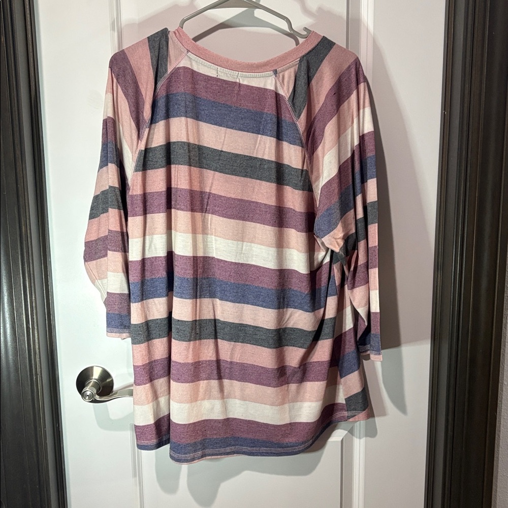 Striped Knot-Hem Relaxed Fit Top - Pink Multi - Picture 4 of 5